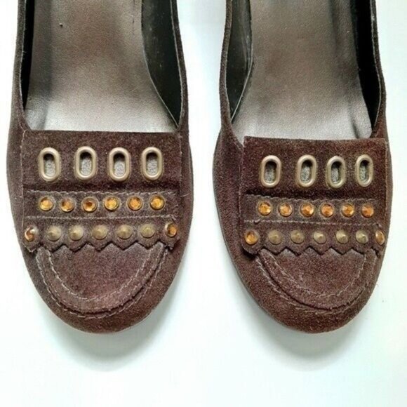 VANELI Studded Brown Suede Chunky Heel Sz 7.5 M - Picture 5 of 11